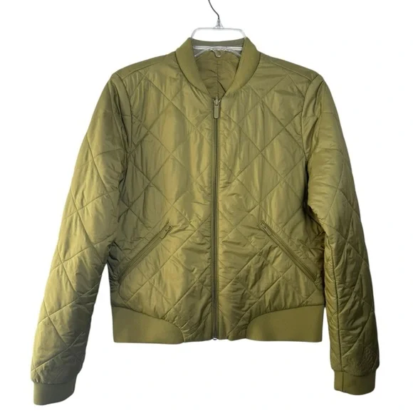 Lululemon Warm Two Way Reversible Bomber Jacket Size 8 Mossy Green Quilted - Picture 8 of 15